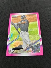 JESUS SANCHEZ ROOKIE PINK REFRACTOR /399 TOPPS CHROME 2021 NRMT BASEBALL CARD. rookie card picture