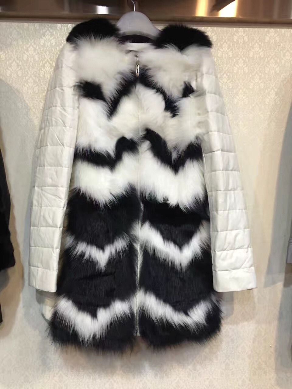 Rare Ivory Cream White Sheep Skin Leather and Fox Fur Front Down Jacket Coat image 6