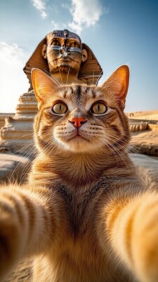 Tabby Cat at Sphinx Digital Picture Egypt Wallpaper Desktop Art