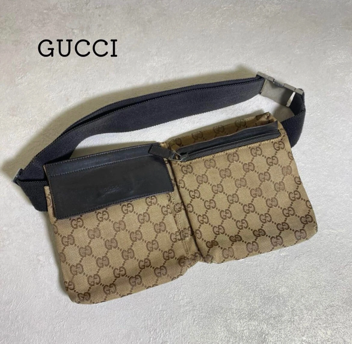 Sac taille GUCCI beige marron toile GG argent