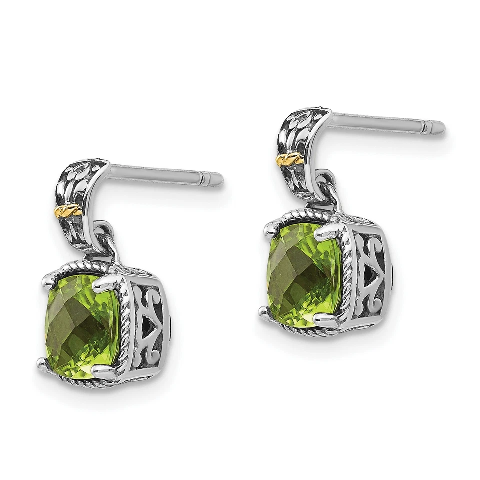 14k Multi-Tone Gold Peridot Dangle Post Earrings - Image 2 of 4