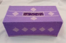 Purple Handmade Needlepoint Tissue Box Cover Full Size Rectangle Plastic Canvas