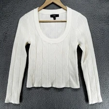 Lulu’s Cropped Stretch Pullover Sweater Womens S White Rayon Blend
