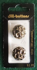 2pc Dill-Buttons of America #1919 24K Gold Plated 3/4" (20mm) Round w/ Squares