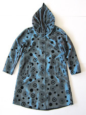 Lindi Green Black Polk Dot Pocket Hooded Reversible Jacket Pea Coat Women Xs