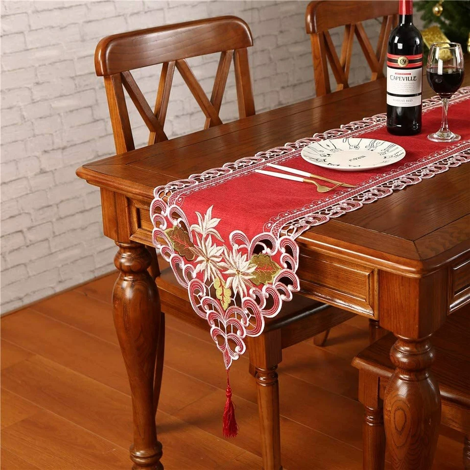 Christmas Table Runner 15x70in Embroidered Snowflake Holiday Decor - Image 2 of 4