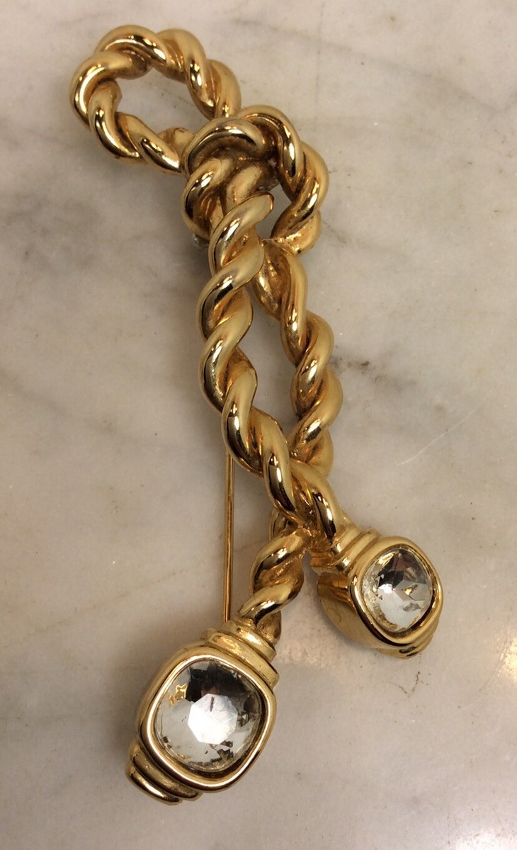 Vintage Large GIVENCHY Gold Tone Twisted Rope Pin Brooch Repaired