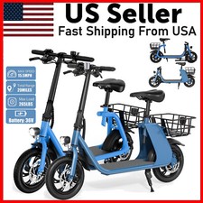 Electric Scooter w/ Seat Electric Moped for Adult Commuter Foldable E-Bike Blue