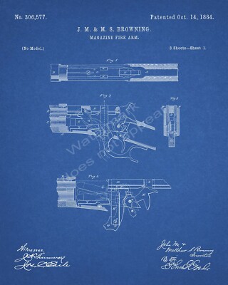 1886 Winchester Lever Action Rifle Gun Patent Print - Blueprint