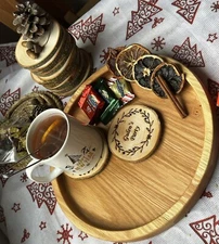 001 Handmade Round Wood Tray Charcuterie Tray Special Meal Tray Dessert Tray