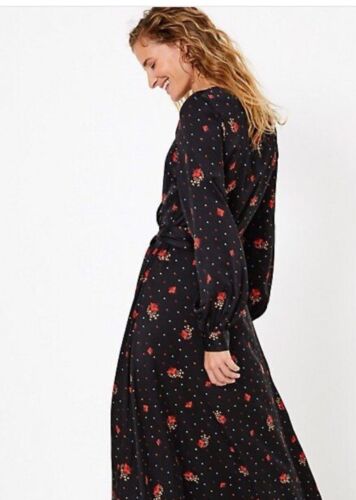 Marks & Spencer Per una BNWT black floral midi with belt dress Size 12 - Imagen 4 de 16