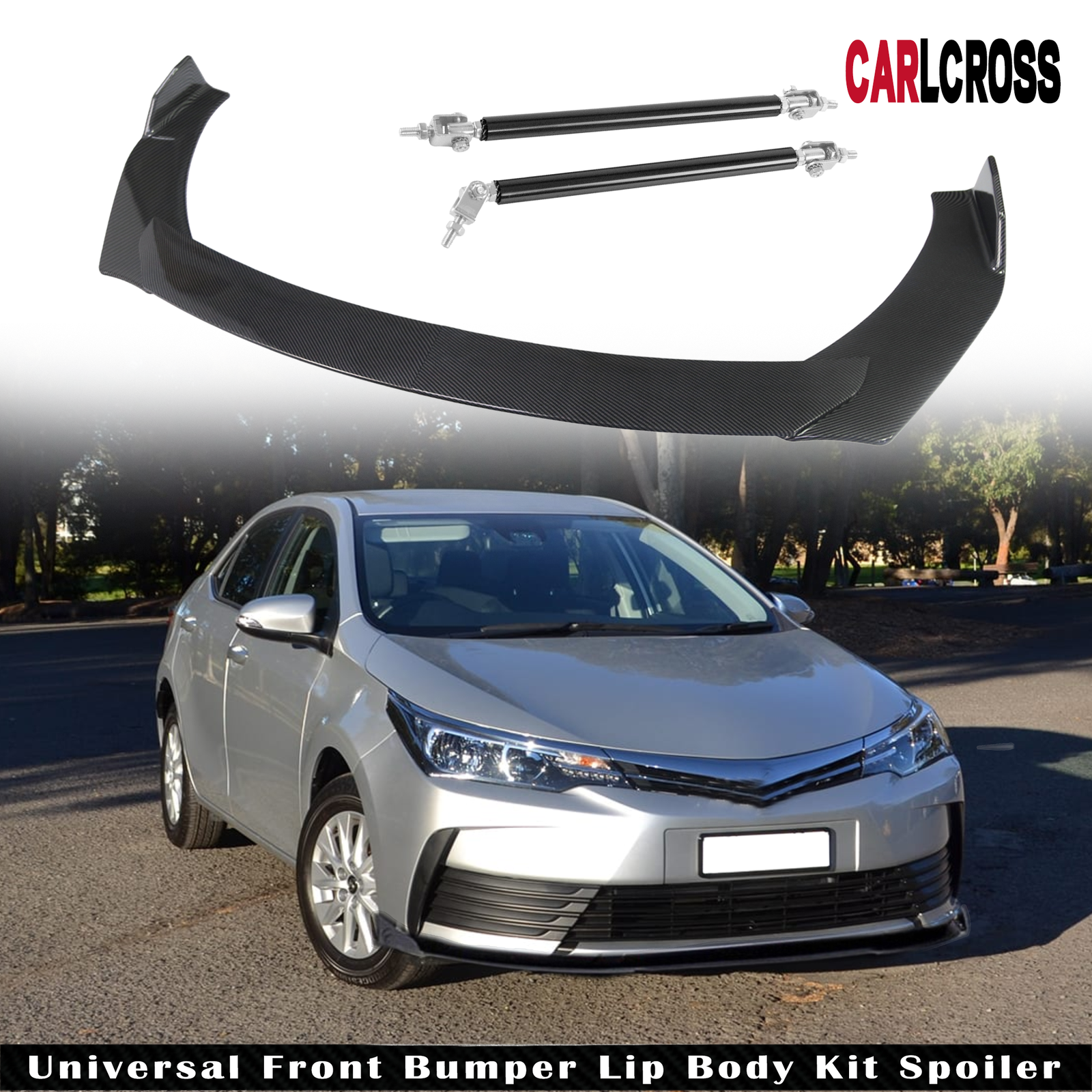 Toyota Corolla SE XSE Front Bumper Lip Spoiler Splitter with Strut Rods Universal Fit