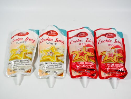 4 Betty Crocker 2 RED/ 2 WHITE Cookie Icing 7 ounce pack Ready to use 05/09/2025