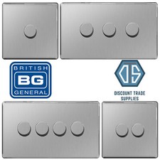 BG Screwless Brushed Steel Trailing Edge LED Dimmer Switch 2 Way 1 2 3 4 Gang