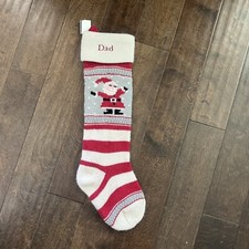 New POTTERY BARN KIDs Fair Isle Knit Santa Striped CHRISTMAS STOCKING Mono Dad