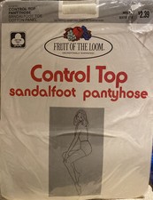 Vintage Fruit of the Loom Queen Plus Control Top Sandalfoot White Pantyhose