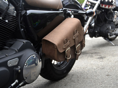 Top Brown Leather Solo Sided Pannier Saddle Bag Fits Harley