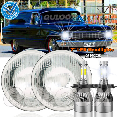 For Ford Falcon Sedan Delivery 1961-65 2pc 7'' Round Led Headlight Halo Angel Eye