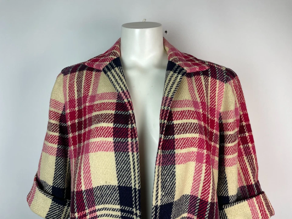 Chaqueta de mujer vintage años 50 a cuadros negra roja frente abierto aberturas laterales M/L 38" busto Foto 2 de 4