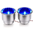 2 Pcs Blue LED Stainless Steel Cup Drink Holder with Drain & LED Marine Boat ...