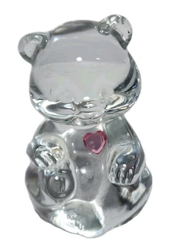 Fenton Art Glass Bear Figurine Clear With Pink Heart Birthday Birthstone October