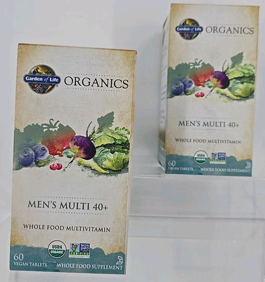 2 Lot 60ct Garden of Life Organics Men's 40+ Multivitamin Exp09/2026 Lot#240331