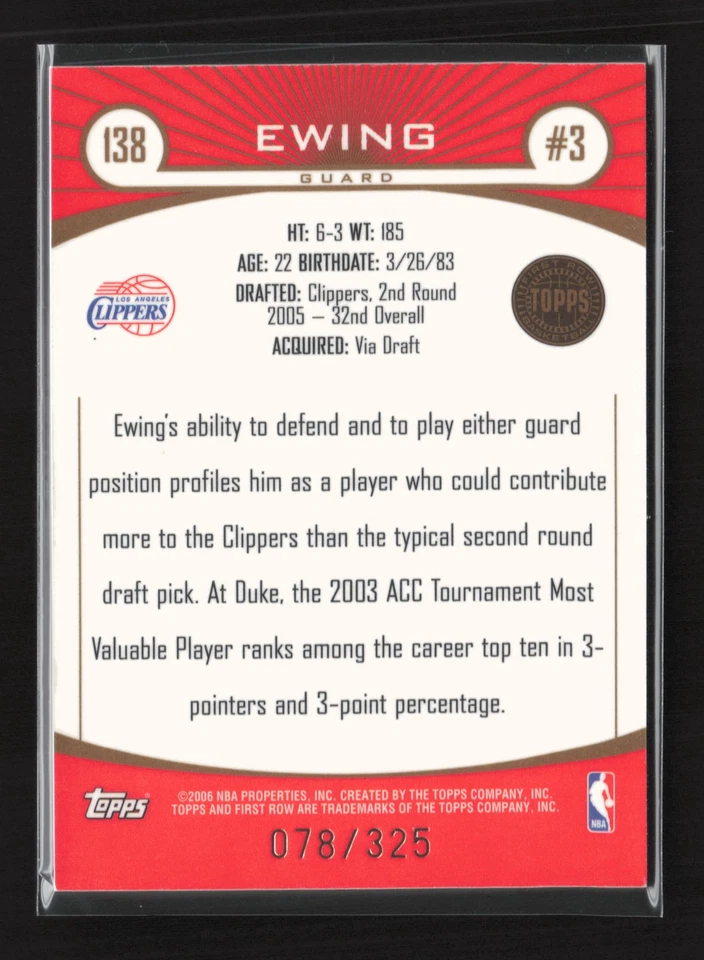 2005-06 Topps First Row #138 Daniel Ewing Gold Rainbow /325 Clippers Rookie - Image 2 of 2