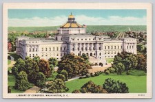 Vintage Linen Postcard Library of Congress Washington D.C. 1930s