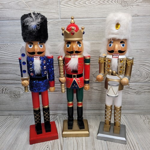 Set of 3 Wooden Nutcracker Figures King Soldier Drummer King Christmas Decor