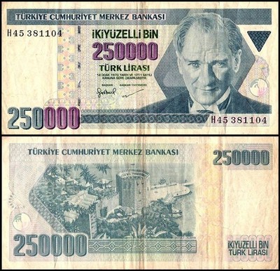 Turkey 250000 Lira, L.1970 (1998 ND), P-211, Used | eBay