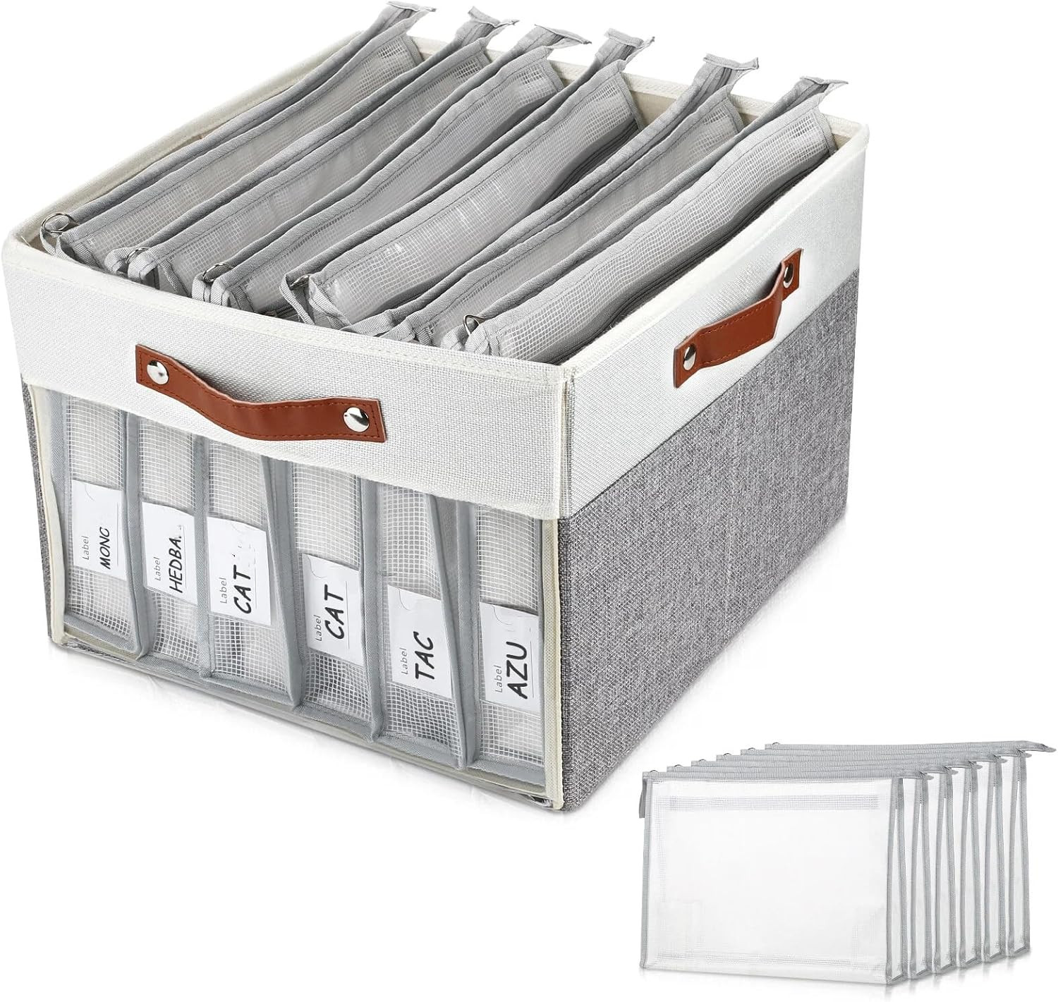 Storage Box With 6 Double-layer Zipper Bags And Labels
