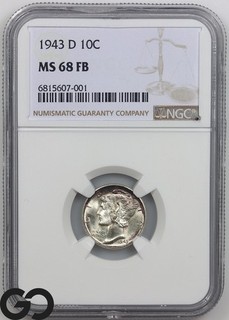 1943 D Mercury Dime Full Split Bands NGC MS 68 FB Ultra RARE This Nice!