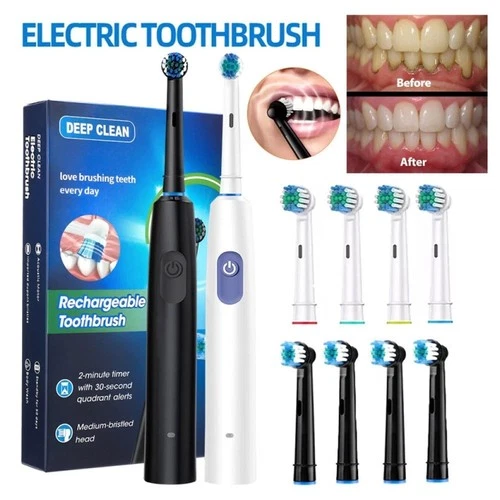 Pro Rotating Electric Toothbrush Rechargeable With 4 Brush Heads 5 Modes Timer
