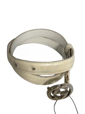 GUCCI Belt Leather White Plain Women's