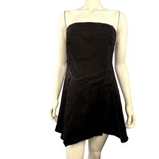 Urban Outfitters Mini Dress Womens S Black Strapless Denim Distressed Raw Hem