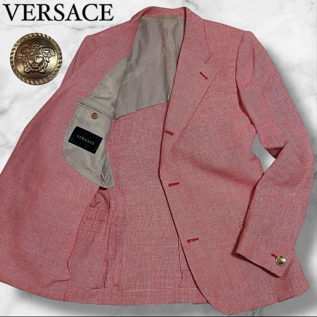 VERSACE Medusa Gold Button Tailored Jacket Wool Linen Pink 46 Used From Japan thumbnail 10