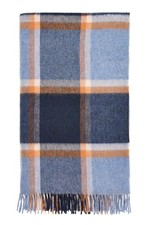 Merino Lambswool Throw Blanket - Sandsend Blue/Orange - Made in England