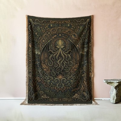 Cthulhu Master of R'lyeh Woven Blanket Gift Gothic Horror Throw 52x37 60x50