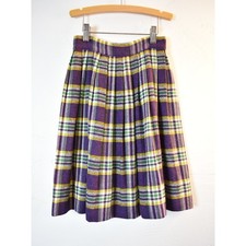 Vintage 1950s 1960s Aldens Kids Plaid Wool Skirt - Purple, Green, Yellow, White