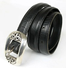 CHROME HEARTS 1-inch Classic Leather Belt Men's Black Silver SV925 Size 28