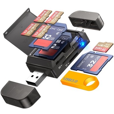 6-in-1 SD/TF Card Reader Adapter with SD Card Storage USB A & Type C Port & U...