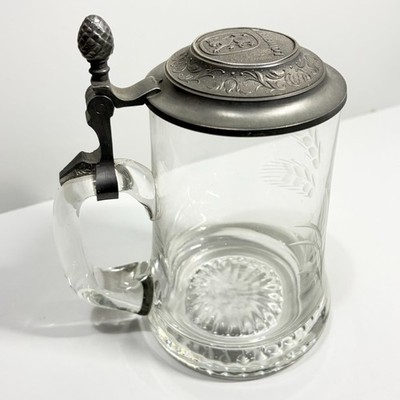 Selten - Original Poschinger Kristall Bierstein / Erbo Zinn Zinn Deckel - Lowenbrau