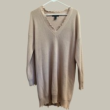 Forever 21 Distressed V-Neck Sweater Dress Women Small Mauve Pink Oversized Long