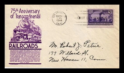 US COVER TRANSCONTINENTAL RAILROAD 75TH ANNIVERSARY FDC SCOTT 922 ANDERSON