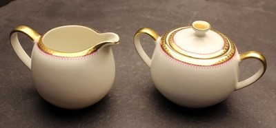 Original Arzberg Porzellan Sahnekännchen Zuckerdose Goldrand rot