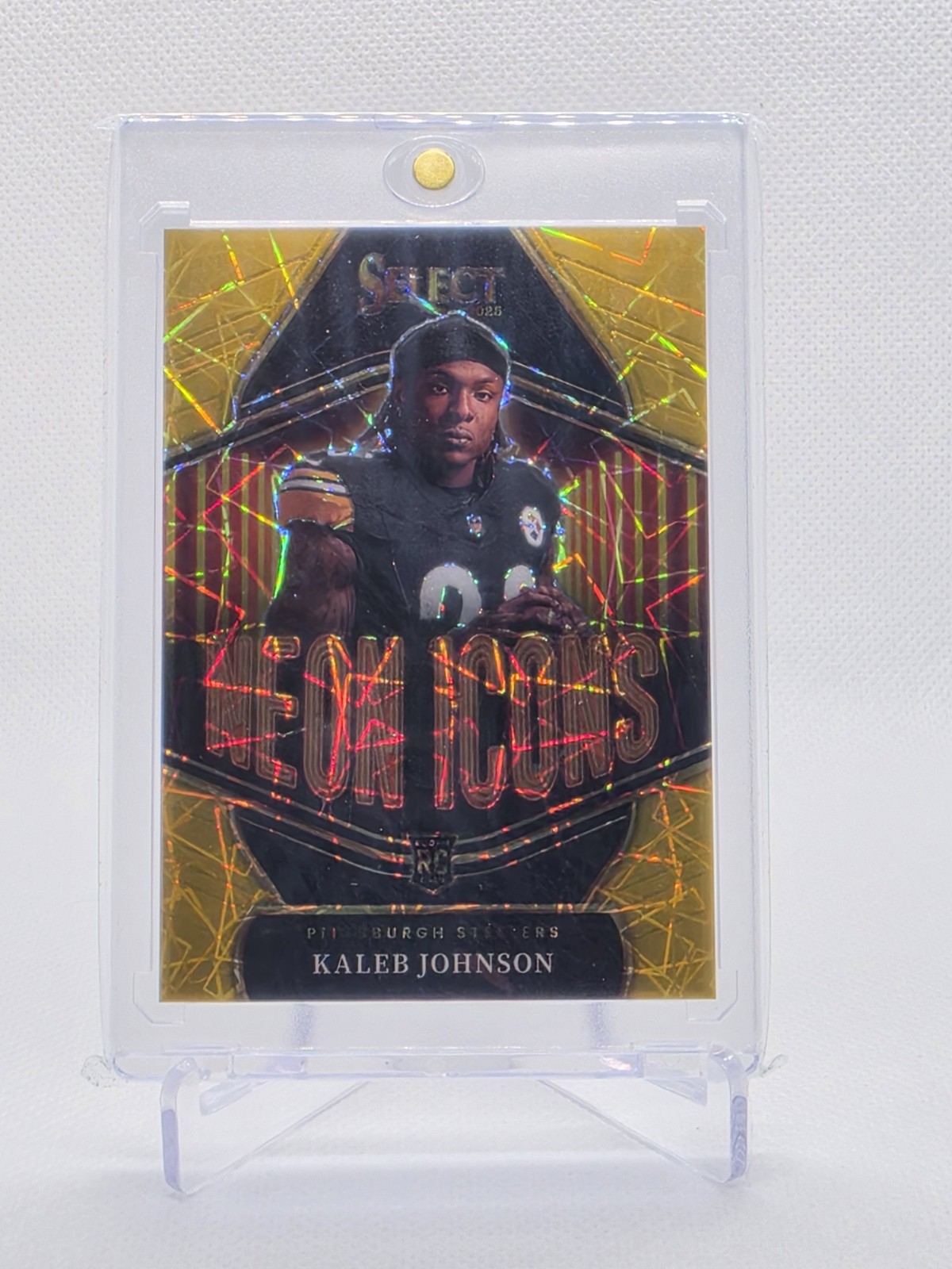 2025 Panini Select - Neon Icons Kaleb Johnson #22 Gold Prizm /10 (RC) #1 Bookend