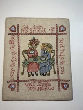 Finished Cross Stitch Cottage Country Sampler Sit Down My Friend Unframed 8”x10”