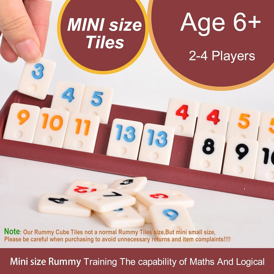 Mini Rummy Cube Game Set for 4 Players, 106 Tiles, 4 Racks, 1 Dice - Image 4 of 4