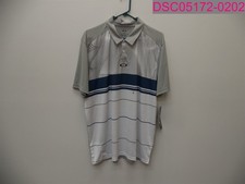 Stain on Front-Oakley Men's Short Sleeve Striped Polo Shirt Gray/White XL