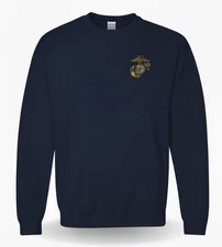 USMC Licensed Embroidered EGA Logo Sweatshirt - Navy Blue - Up to 3x - Free Ship